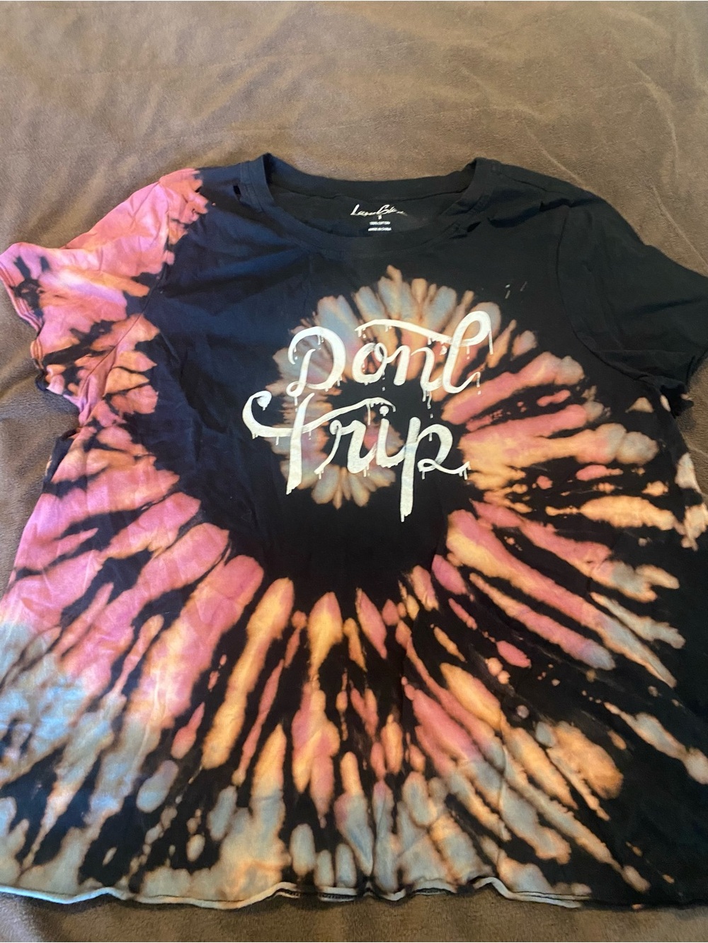 Womens Tie-Dye 'Don't Trip' Graphic Tee - Black & Pink